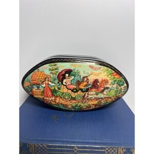 VTG Russian Palekh Lacquer Box Hand Painted Folk Art Signed Mastera